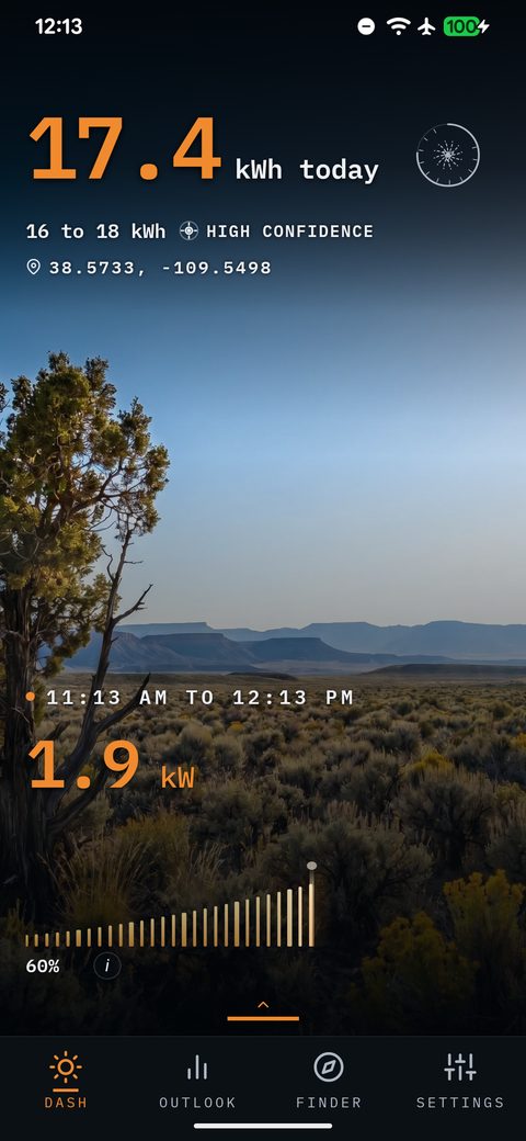 SunPlanner Dashboard using the Sagebrush High Desert scenery region