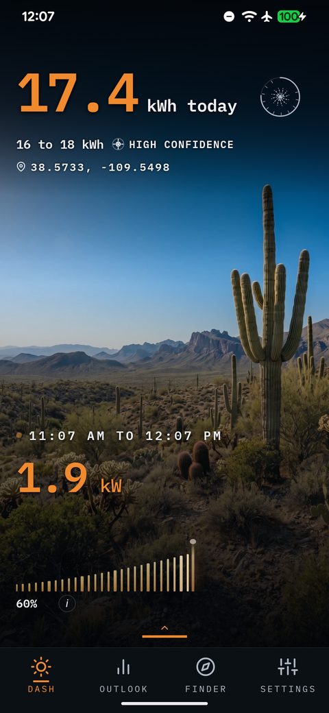 SunPlanner Dashboard using the Saguaro Desert scenery region
